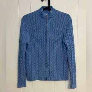 L.L.Bean women's cable-knit full-zip sweater Size M in a light blue